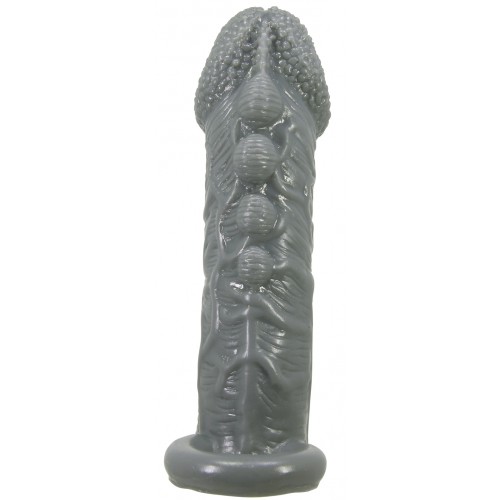 Увеличивающая насадка на пенис со стимулирующим рельефом Realistic Penis Sleeve + 3 см серая