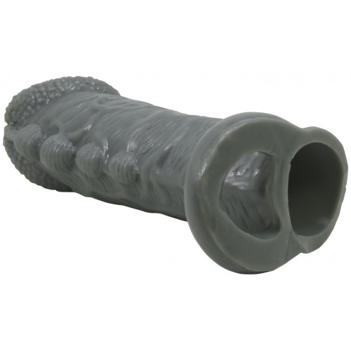 Увеличивающая насадка на пенис со стимулирующим рельефом Realistic Penis Sleeve + 3 см серая