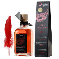 Комплект для сладких игр Orgie Lips Massage со вкусом клубники (массажное масло для поцелуев, перо и руководство), 100 мл