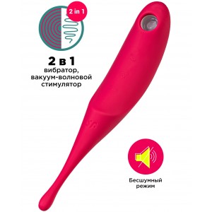 Вакуумный стимулятор с вибростимулирующим отростком Satisfyer Twirling Pro красный Вакуумный стимулятор с вибростимулирующим отростком Satisfyer Twirling Pro красный (иной угол)