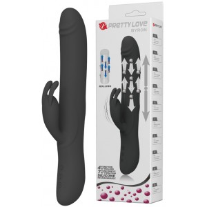 Вибромассажер Byron с клиторальным стимулятором и движущимися в стволе шариками черный