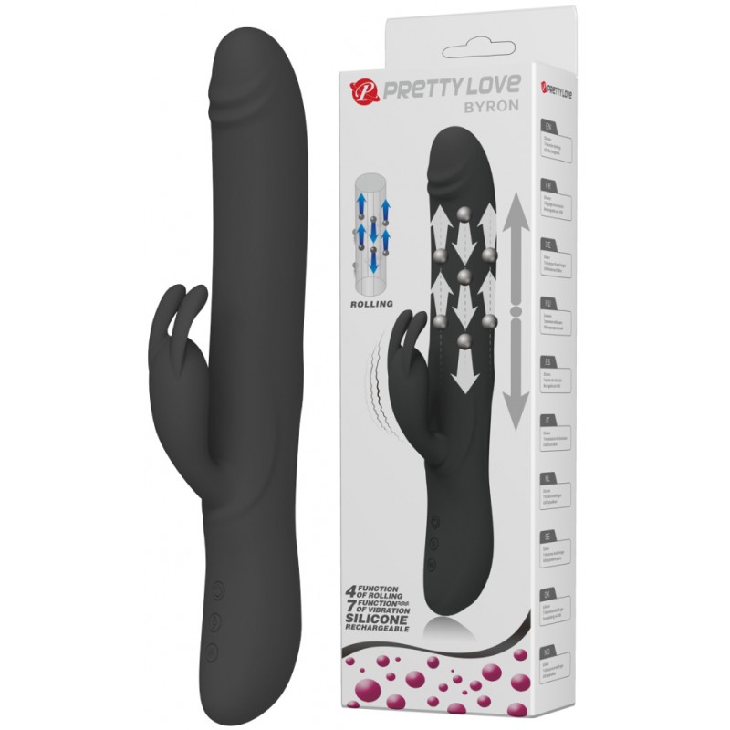 Вибромассажер Byron с клиторальным стимулятором и движущимися в стволе шариками черный