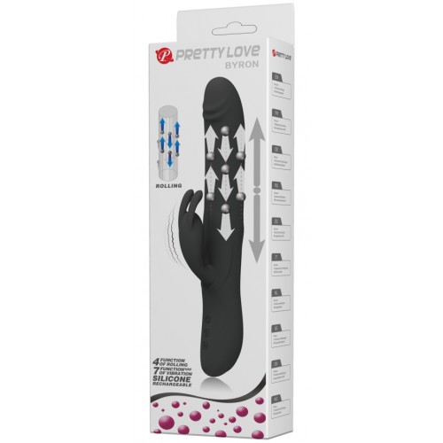 Вибромассажер Byron с клиторальным стимулятором и движущимися в стволе шариками черный