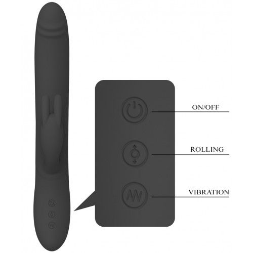 Вибромассажер Byron с клиторальным стимулятором и движущимися в стволе шариками черный
