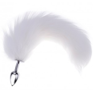Анальная пробка с белым хвостиком Metal Anal Tail