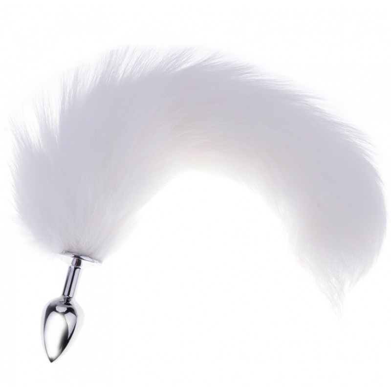 Анальная пробка с белым хвостиком Metal Anal Tail