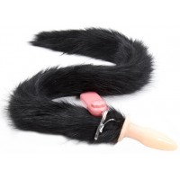 Анальная пробка с вибрацией и длинным черным хвостиком 75 см