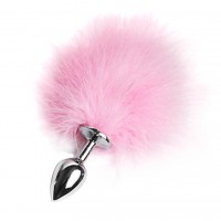 Анальная пробка из металла с розовым хвостиком
