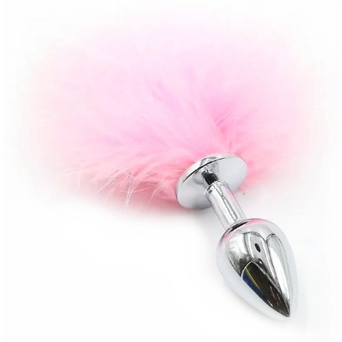 Анальная пробка из металла с розовым хвостиком