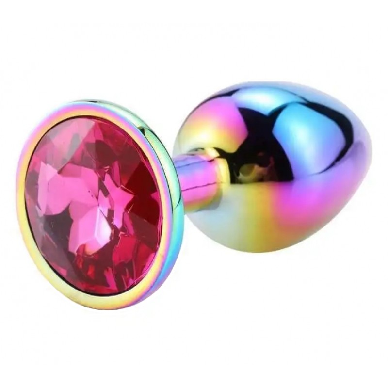 Разноцветная анальная пробка с розовым камушком S