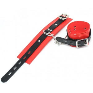 Наручники кожаные мягкие красно-черные (иной угол)