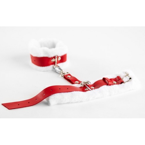 Оковы из натуральной кожи с нежным мехом Red						
