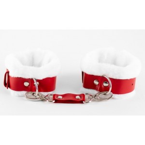 Оковы из натуральной кожи с нежным мехом Red						 (иной угол)