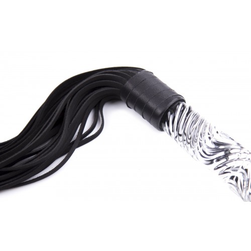 Замшевая плеть черная с прозрачной ручкой 68 см