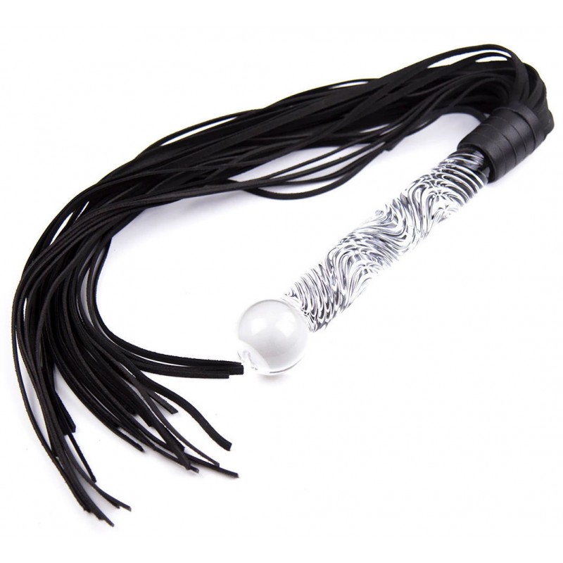 Замшевая плеть черная с прозрачной ручкой 68 см
