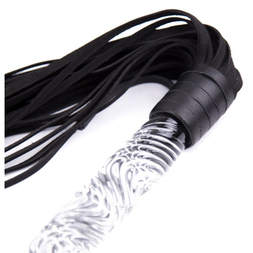 Замшевая плеть черная с прозрачной ручкой 68 см
