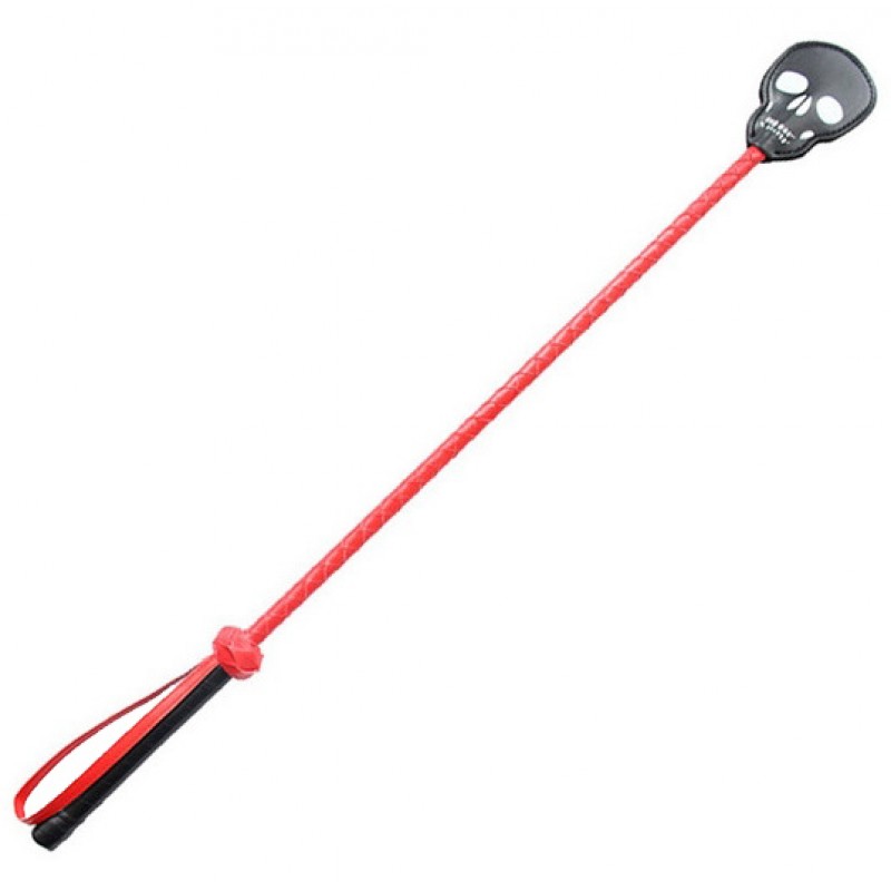 Красно-черный стек с наконечником в виде черепа 70 см