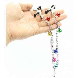 Зажимы для сосков с цепочкой и разноцветными бубенчиками (иной угол)