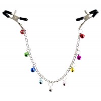 Зажимы для сосков с цепочкой и разноцветными бубенчиками