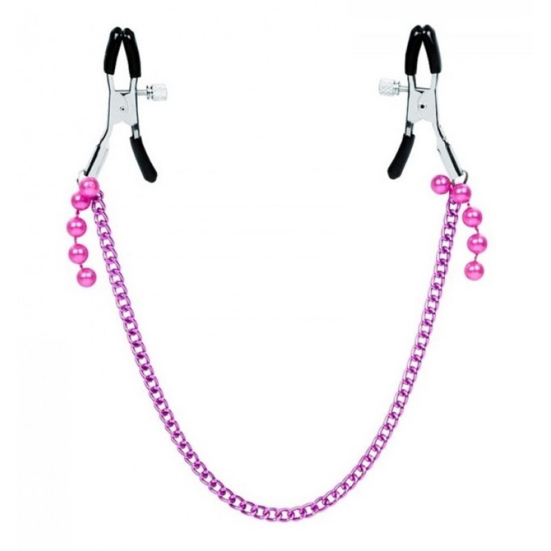 Фиолетовые длинные зажимы для сосков с бусинками