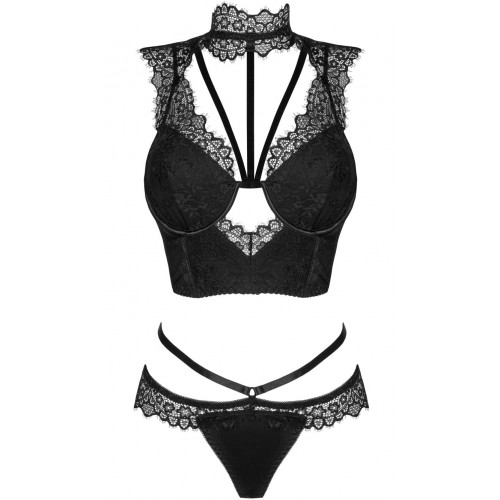 Сексуальный кружевной комплект со стрепами Obsidian L/XL