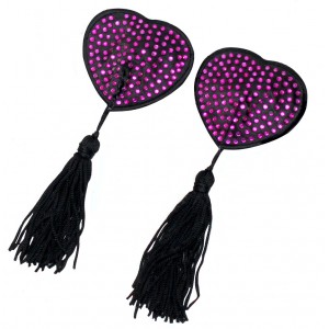 Черные пэстисы с ярко розовыми стразами и кисточками (иной угол)