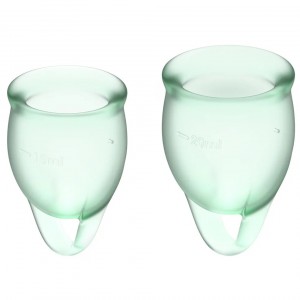 Набор менструальных чаш Satisfyer Feel Confident, салатовый (иной угол)