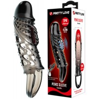 Увеличивающая вибронасадка на пенис с петлей под мошонку черного цвета Penis Sleeve Cecelia + 2,5 см