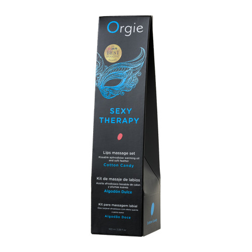 Комплект для сладких игр Orgie Lips Massage со вкусом сахарной ваты (массажное масло для поцелуев, перо и руководство), 100 мл