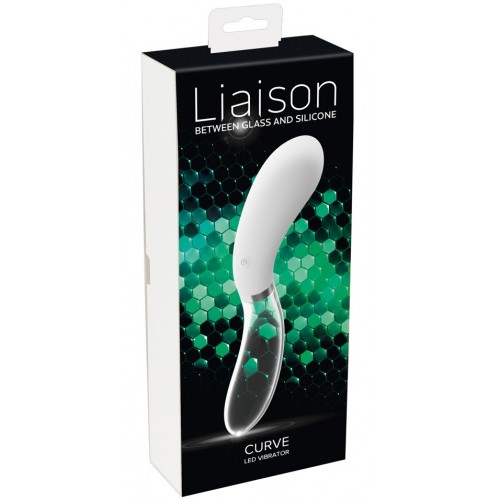 Двусторонний стеклянный вибратор Liaison Curve Led 21 см ИМЕЕТ ДЕФЕКТ