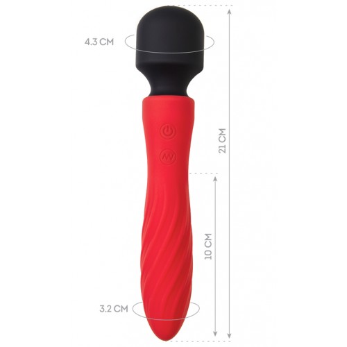 Двусторонний вибромассажер Black&Red by Toyfa, силикон, красный, 21 см