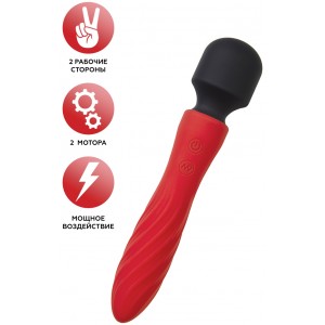 Двусторонний вибромассажер Black&Red by Toyfa, силикон, красный, 21 см (иной угол)