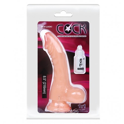 Реалистичный рельефный вибратор с мошонкой на присоске 22 см