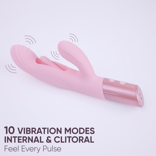 Розовый вибратор-пульсатор с клиторальным стимулятором и движущимся язычком для зоны G Selove Fluttery