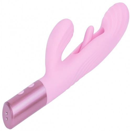 Розовый вибратор-пульсатор с клиторальным стимулятором и движущимся язычком для зоны G Selove Fluttery