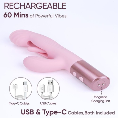 Розовый вибратор-пульсатор с клиторальным стимулятором и движущимся язычком для зоны G Selove Fluttery