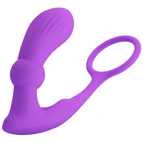 Пульсирующий вибромассажер простаты с эрекционным кольцом и с пультом ДУ Pretty Love Warren