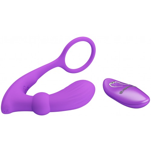 Пульсирующий вибромассажер простаты с эрекционным кольцом и с пультом ДУ Pretty Love Warren