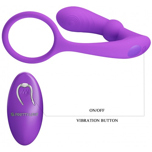 Пульсирующий вибромассажер простаты с эрекционным кольцом и с пультом ДУ Pretty Love Warren