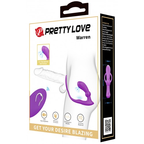 Пульсирующий вибромассажер простаты с эрекционным кольцом и с пультом ДУ Pretty Love Warren