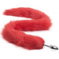 Металлическая анальная пробка S с длинным красным хвостиком 75 см