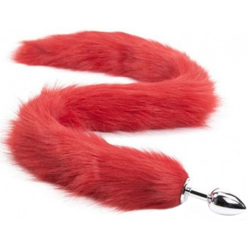 Металлическая анальная пробка S с длинным красным хвостиком 75 см