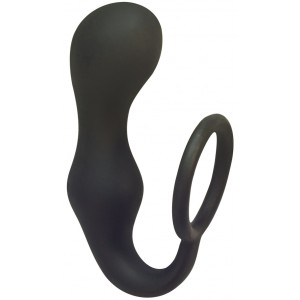Анальная пробка с кольцом на пенис Double Pleasure Anal Plug Black (иной угол)
