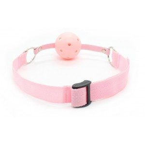 Розовый кляп-шар с нейлоновым ремешком (иной угол)