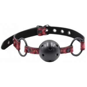 Черный кляп-шар с коричневым ремешком (иной угол)