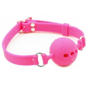 Силиконовый дышащий кляп-шар pink L (иной угол)