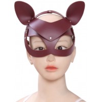 Кожаная бордовая маска Кошка декорированная стразами
