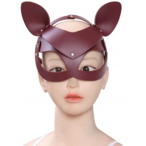 Кожаная бордовая маска Кошка декорированная стразами