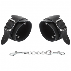 Черные БДСМ наручники из натуральной кожи (иной угол)