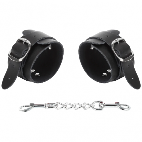 Черные БДСМ наручники из натуральной кожи